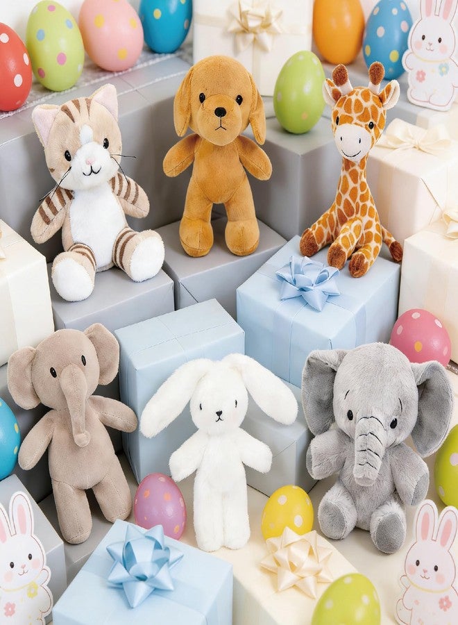 AmyToo 6 Pcs Stuffed Animals Bulk, 8 Inch Small Stuffed Safari Animals, Zoo Stuffed Animals Set (Cat Dog Elephants Giraffe Bunny) Baby Shower Party Decor, Easter Gift for Classroom Kids, Teens, Girls - Image 3
